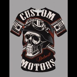 💀CUSTOM MOTORS DETROIT 💀SKULL💀Black T-Shirt